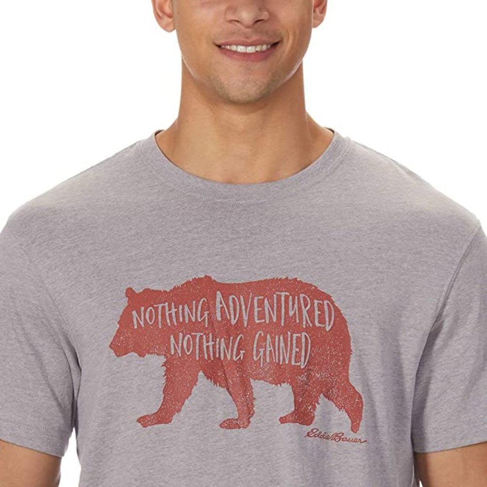 Eddie Bauer Gray Nothing Adventured Nothing Gained Bear Graphic Tee Shirt